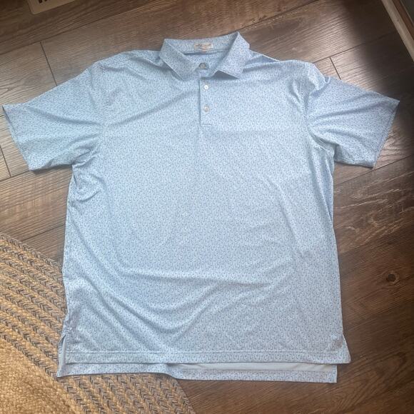 Peter Millar Capital Printed Golf Clubs Light Blue Performance Polo Men's Sz XL - Picture 1 of 4